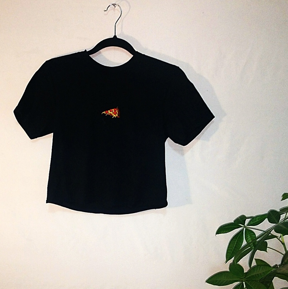 DIY cropped n patched pizza tee